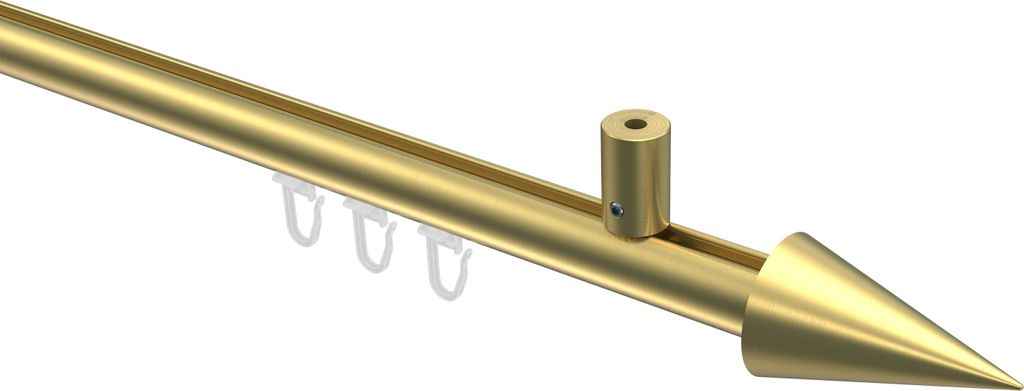 Interdeco Innenlaufstange / Gardinenstange mit Innenlauf Messing-Optik, Typ Sonius Savio (Kegel) Deckenmontage, 20 mm Ø 1-läufig, 120 cm