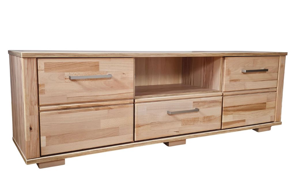 TV Lowboard 140 cm Kernbuche Massivholz-Front Fernsehtisch Kabeldurchlass geölt