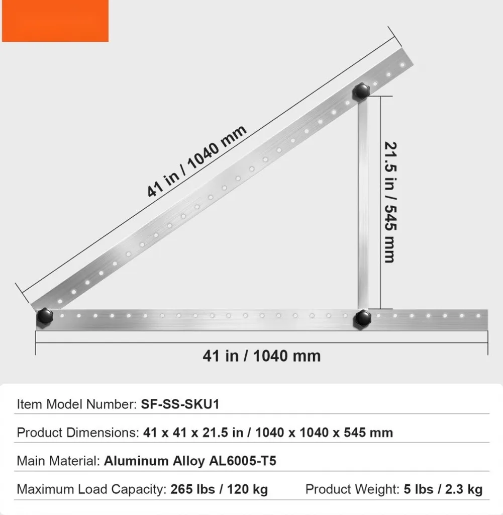 Support solaire ajustable 0-90° de 104 cm - Fixation centrale balcon