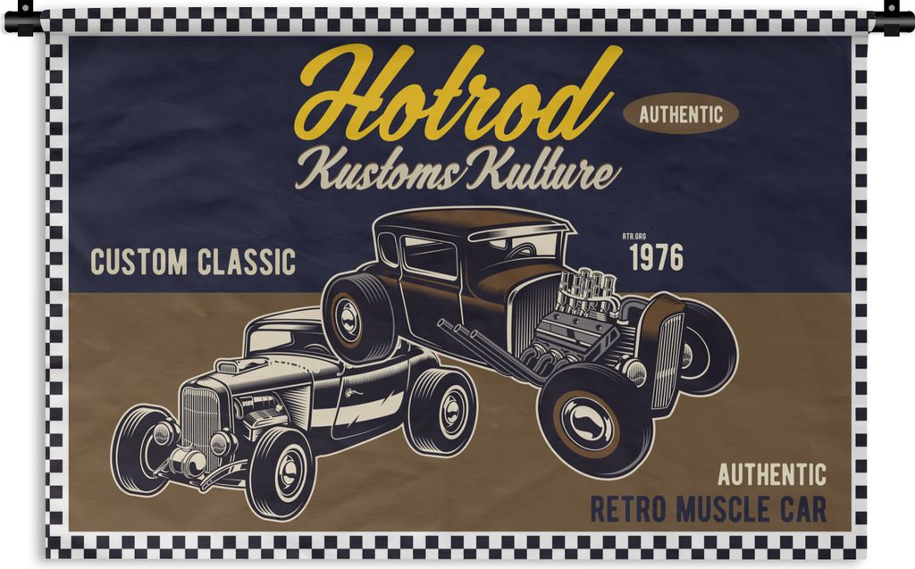 MuchoWow Wandteppich Wandbehang Mancave - Auto - Retro - Blau - Braun 120x80 cm Tapisserie Dekoration Wandtuch - Wanddekorationen - Wandtücher