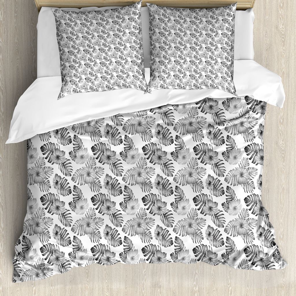 ABAKUHAUS Dschungel-Laub Bettbezug Set für Einzelbetten, Vintage exotische Flora, Milbensicher Allergiker geeignet mit Kissenbezug, 155 cm x 220 c...