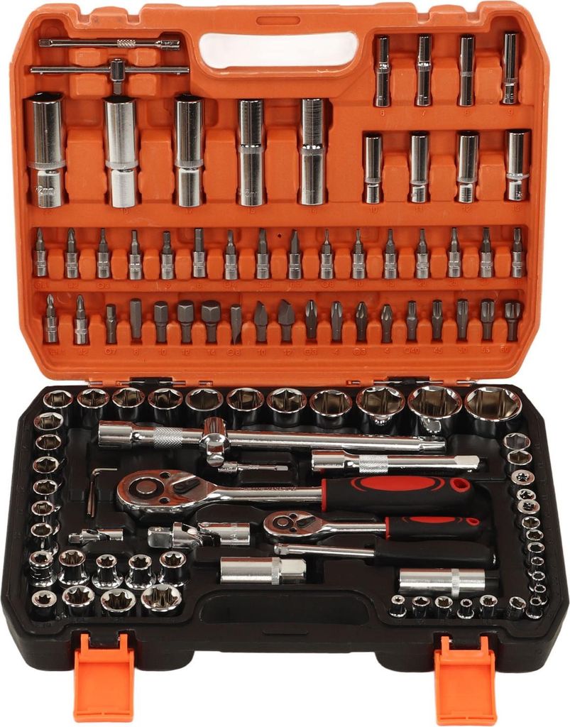 108-teiliges Mechaniker Werkzeugset – 1/4" & 1/2" Schlag-Stecknuss Set mit Ratchet, Sechskantschlüsseln, Bits und Aufbewahrungsbox