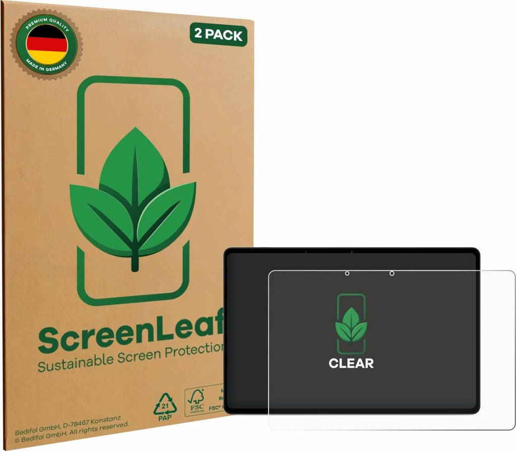 2x ScreenLeaf Schutzfolie für OnePlus Pad Lite nachhaltiger Displayschutz Display Schutz Folie Klar Transparent