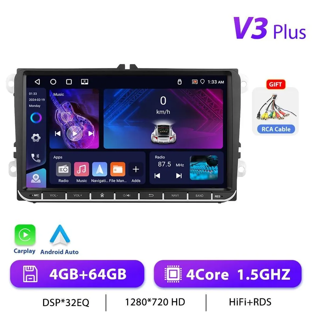 Autoradio Android 13 Fluide avec 4Go RAM - Écran HD 9" et CarPlay Pro