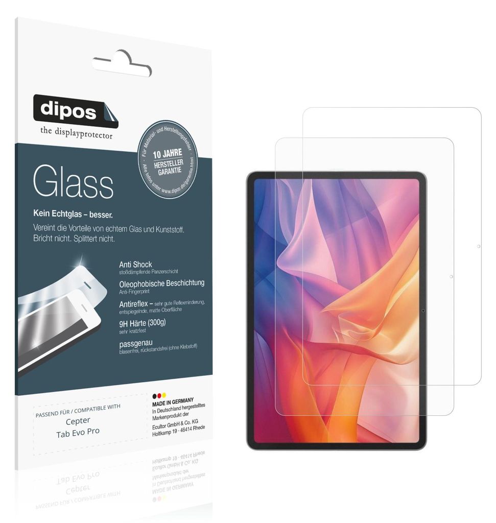2x Schutzfolie für Cepter Tab Evo Pro matt - Anti-Shock 9H Folie dipos Glass Kunststoffglas