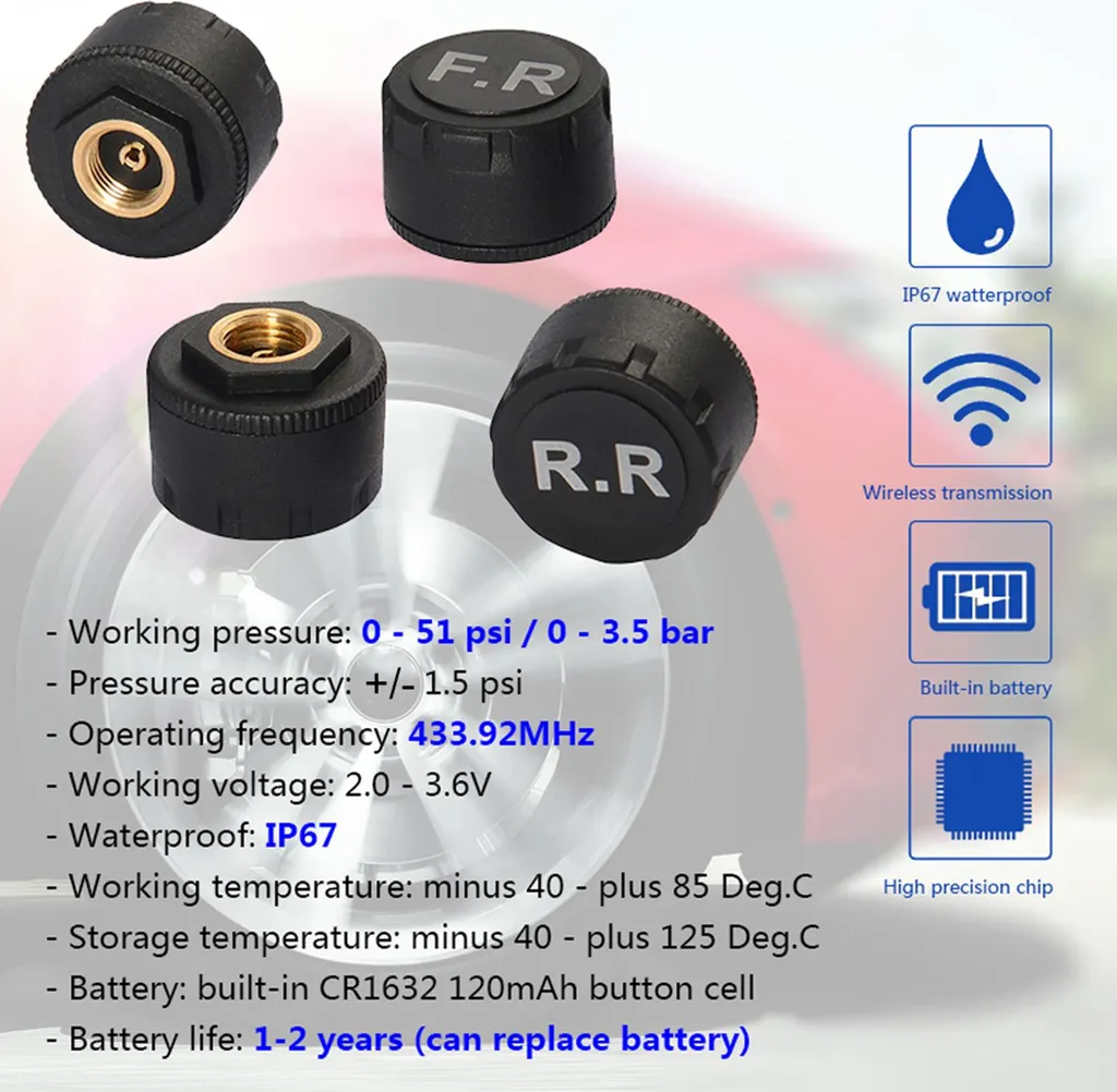TPMS Android USB avec Alarme Automatique et Capteurs de Pression Externes - 5