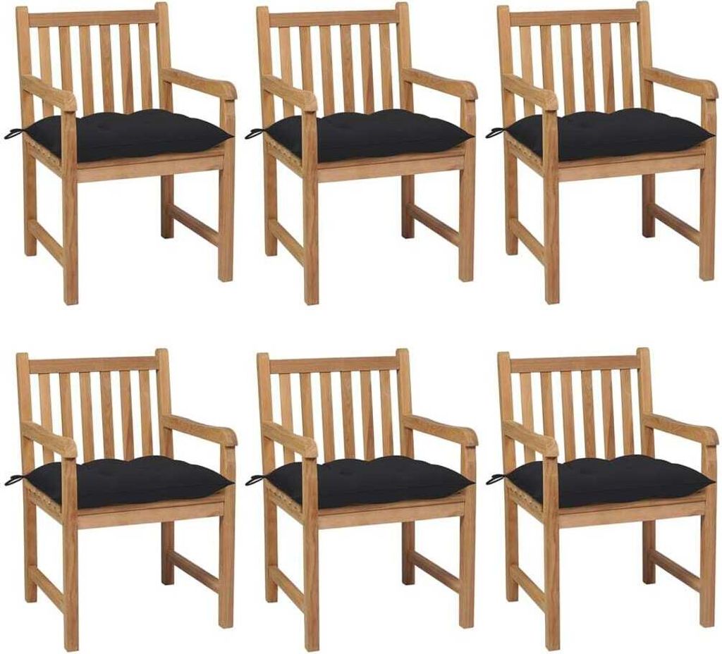 The Living Store Gartenstühle 6 Stk. mit Schwarzen Kissen Massivholz Teak