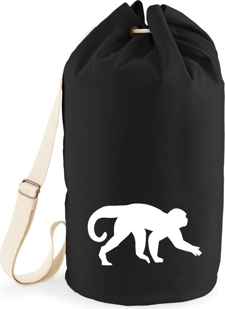 Huuraa Seesack Affe Silhouette 20 Liter Black Baumwolle Rucksack Geschenkidee