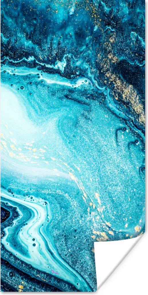 MuchoWow Poster Marmoroptik - Blau - Gold - Luxe - Glitzer - Marmor 80x160 cm - Kinderzimmer