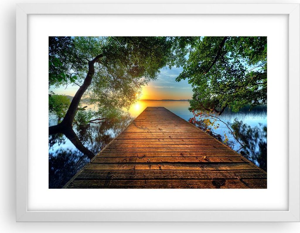 Gerahmtes Poster - Weißer Rahmen - Brücke See - 40x30 cm - Wand Bild - Wanddeko - Wandbilder - Kunstposter - Wandposter - Bilderrahmen - Bilder -...
