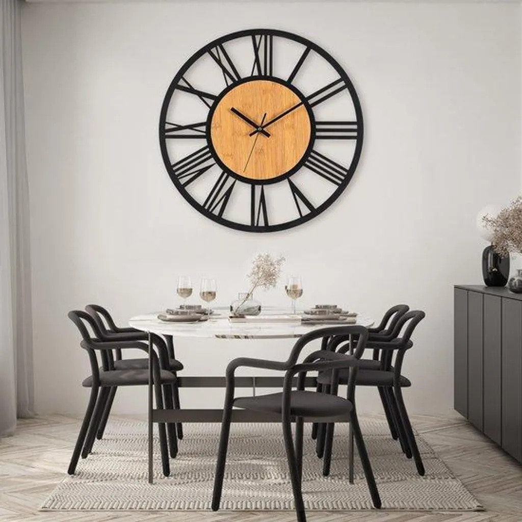Horloge murale rétro aspect bois 50 cm à chiffres romains silencieuse