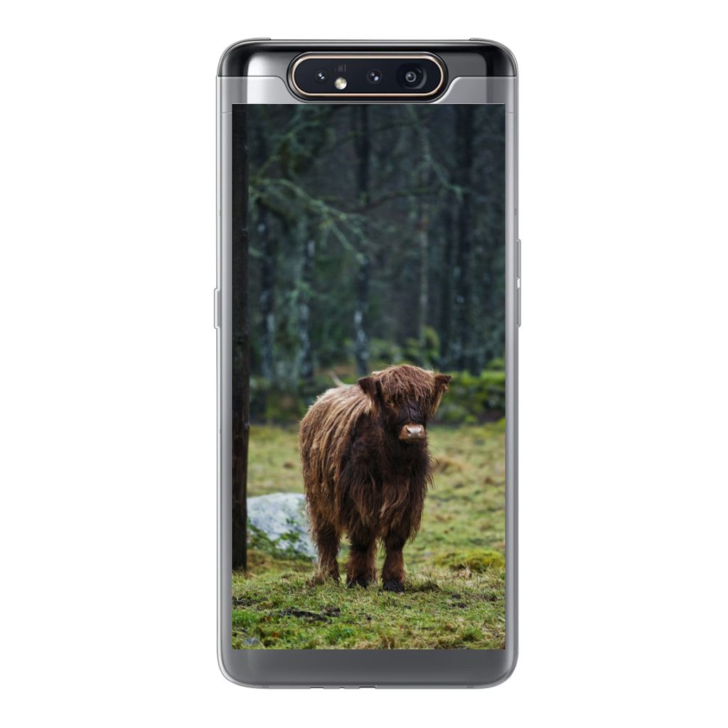 MuchoWow Handyhülle Schutzhülle Hülle für Samsung Galaxy A80 Schottischer Hochländer - Wald - Moos Silikon Softcase Handy Hülle - Schutzdeckel
