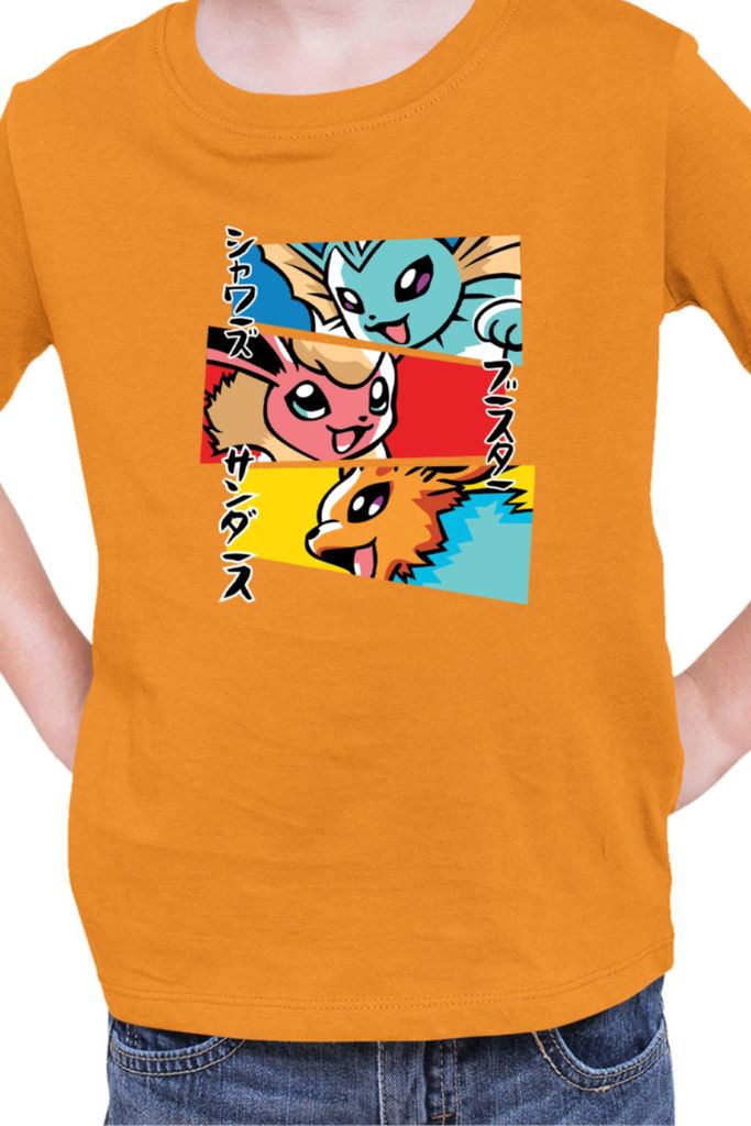Kinder T-Shirt Japan Manga Anime Comics Animation Pokeball Eevee Evolutions, 3-4 Jahr - 104 / Orange