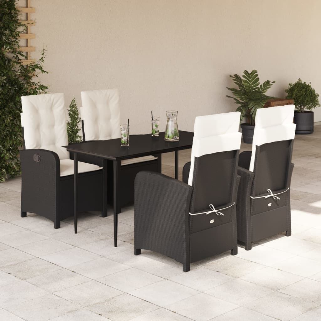 "2026 Promotion" 5-tlg. Garten-Essgruppe - mit Tisch und Stühlen - mit Kissen - Schwarz Poly Rattan - Gartenmöbelset CC11736