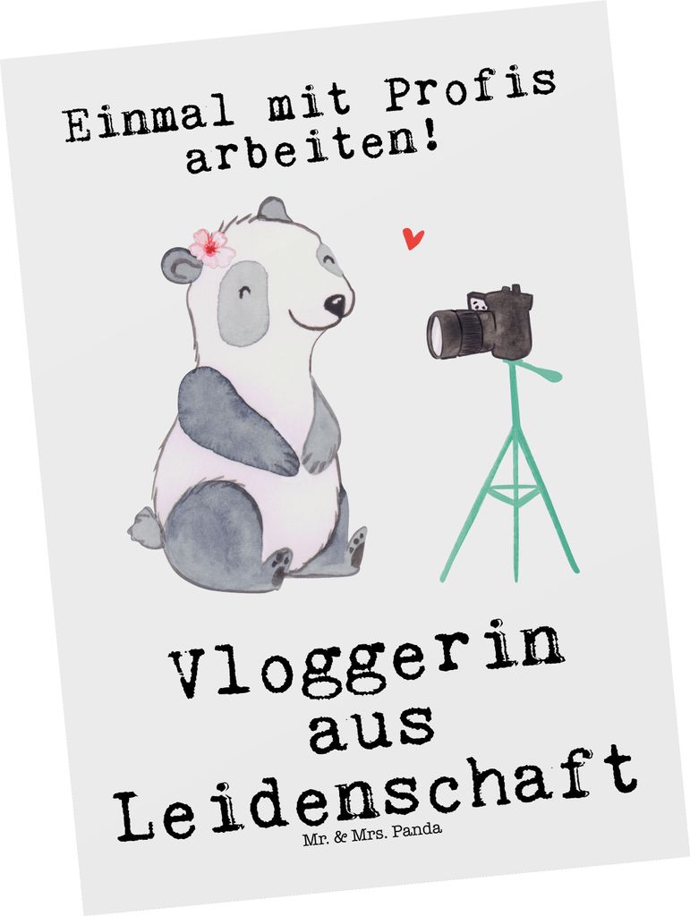 Mr. & Mrs. Panda Postkarte Vloggerin Leidenschaft - Weiß - Geschenk, Ansichtskarte, Ansichtskarten, bildkarte, Postkarten, einzelkarte