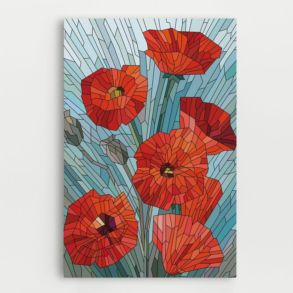 ARTHUB Leinwandbild 70x100 cm, Blue Glass Poppy | Wohnzimmerdekoration, Hängende Bilder, Wanddekoration, Heimdekoration, Blumen, Mohnblumen