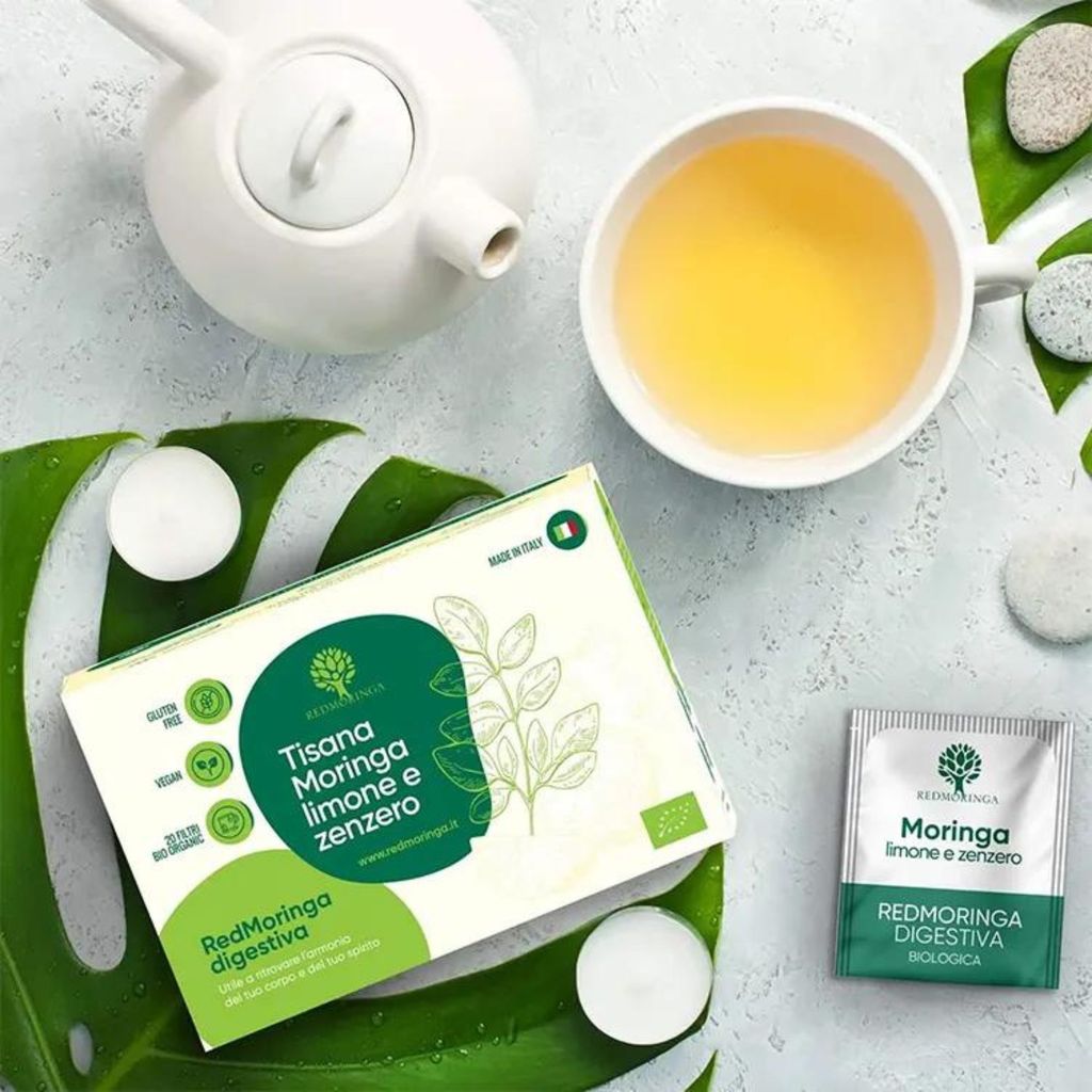 Detox -Tee für Verdauung & Entwässerung mit Moringa, Ingwer, Zitrone & Eisenkraut | 120 Beutel | Ohne Koffein – RedMoringa