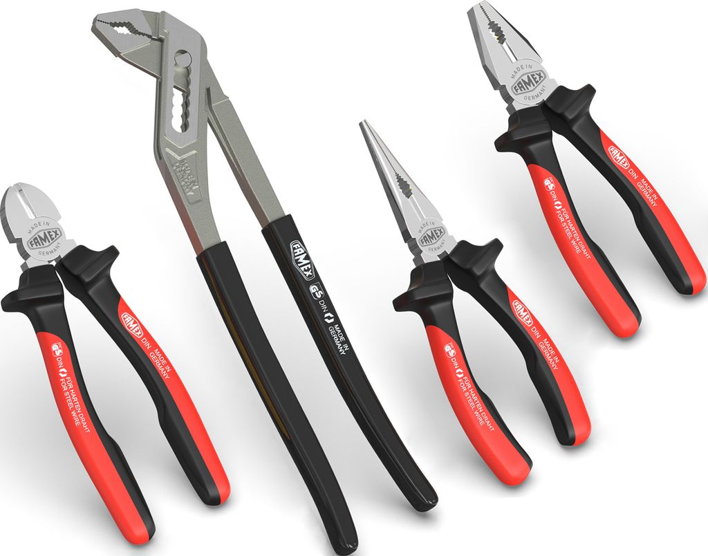 FAMEX 3956-4 Hochwertiger Zangen Satz aus deutscher Produktion - 4-tlg. - drei Zangen und Wasserpumpenzange