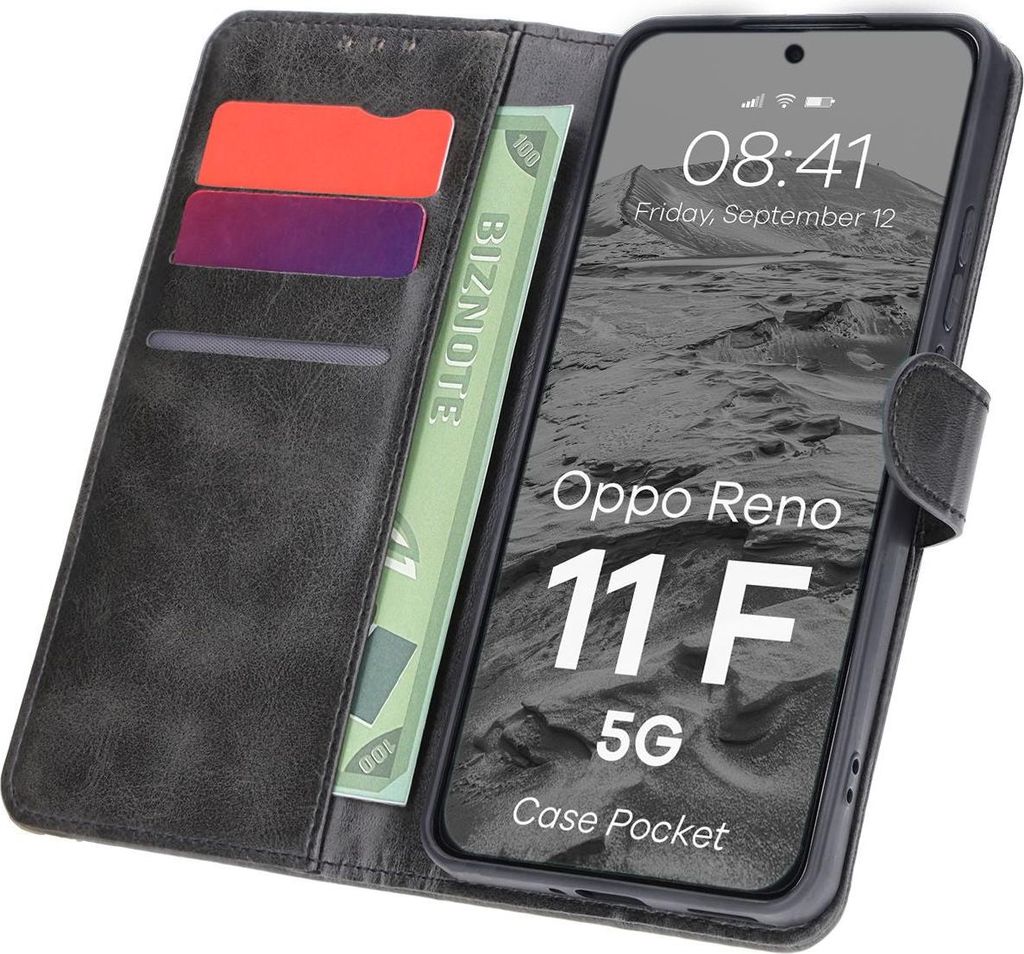 Bizon Case Pocket Flip Case für Oppo Reno11 F 5G, Schwarz Produktbild 