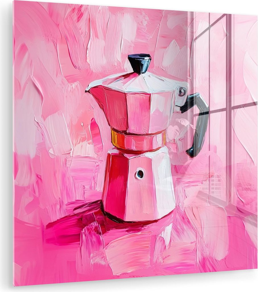 MuchoWow Glasbilder - Bilder auf Wandbild - Foto auf Glas Rosa - Farbe - Kaffee 90x90 cm Wanddekoration aus Glas - Acrylglasbild - Acrylbilder - Wa...