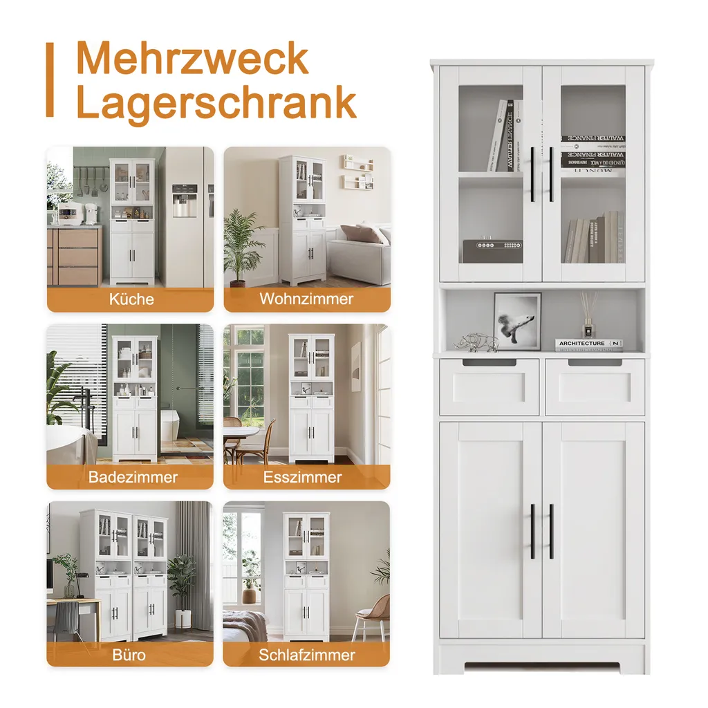 Armoire de rangement verticale FCH, 4 Portes et 2 Tiroirs, Blanc 170cm