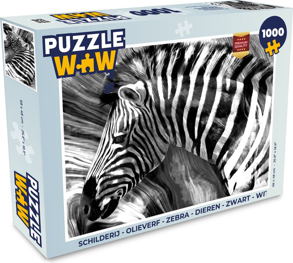 MuchoWow Puzzle 1000 Teile Gemälde - Ölfarbe - Zebra - Tiere - Schwarz - Weiß - Erwachsene - Rätsel