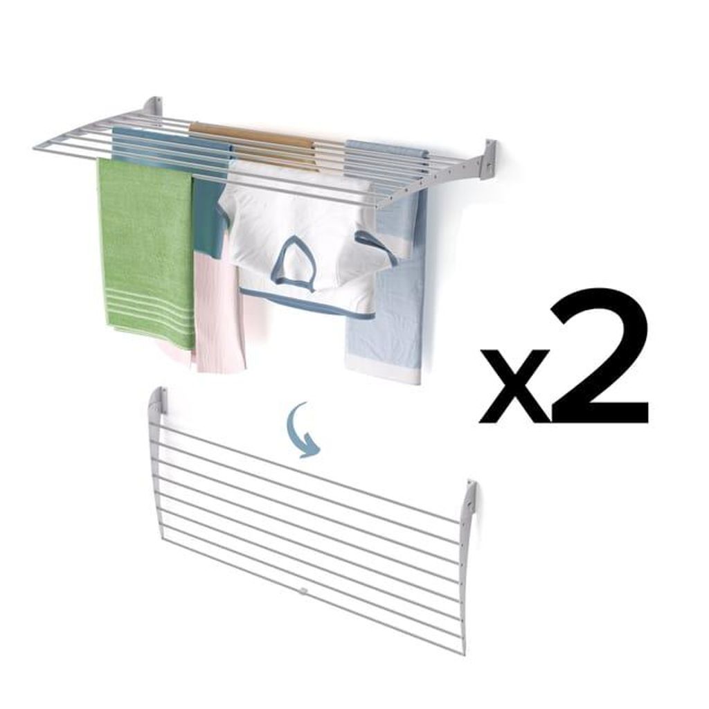 2x Wäscheständer zur Wandmontage, kompakter und stabiler Wäschetrockner – Foxydry Fold Down 100 cm