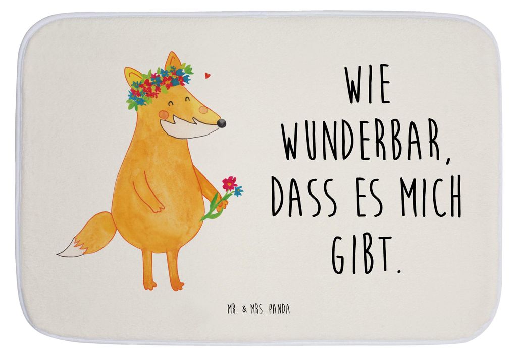 Mr. & Mrs. Panda Badematte Fuchs Blumen - Weiß - Geschenk, Duschvorleger, Badvorleger, Boho, Badteppich, Ich, Selbstbewusst, duschmatte, Badezimme...