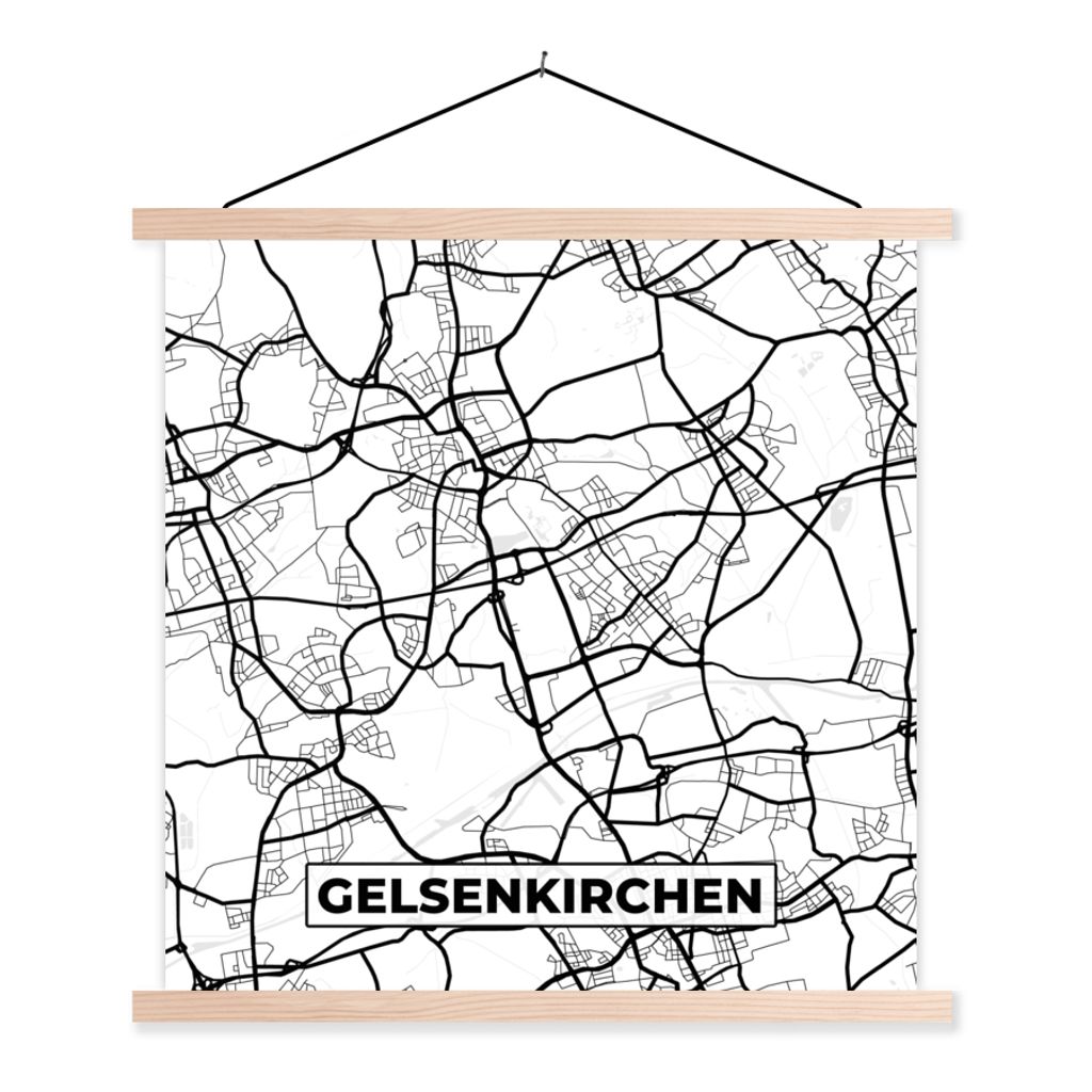 MuchoWow Textilposter Karte - Gelsenkirchen - Stadtplan 60x60 cm mit holzfarbenen Rahmen - Wanddekoration