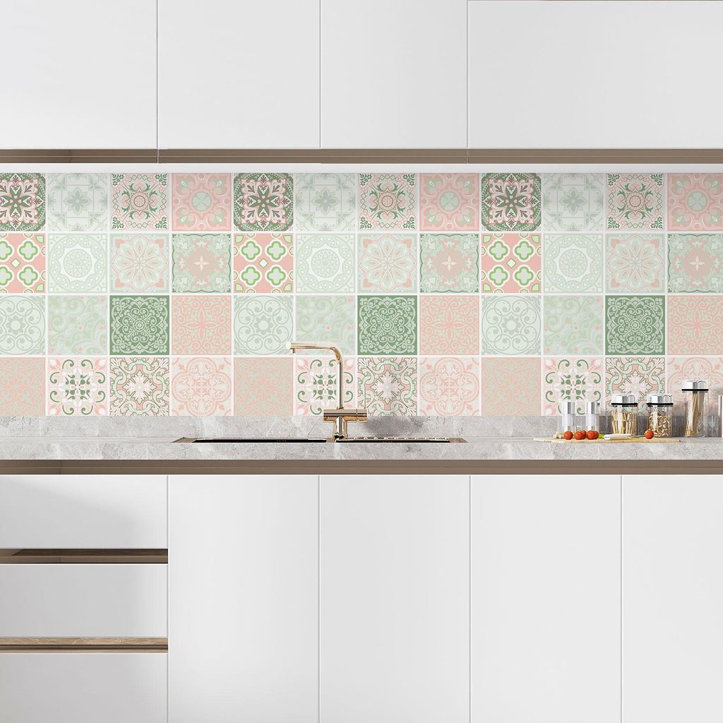 Klebefolie für Küchenrückwand – Lumaléa – Zementfliesen-Effekt – Klebefolie + GLANZ-Schutz – 60 x 60 cm