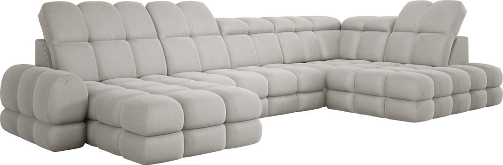 DomoHome Ecksofa Tollo Esche Solar-Stoff Rechte Seite 400x217x105 cm, U-Form Sofa mit Schlaffunktion, Bettkasten 120x85x17 cm, Elektrisch Verstellbar