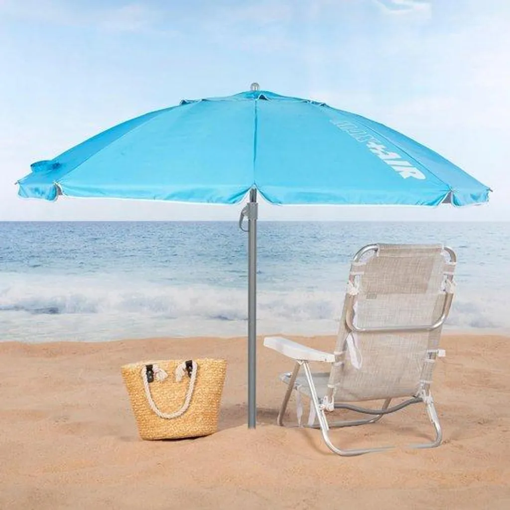 Parasol de plage pour famille Ø 200 cm protection solaire maximale bleu