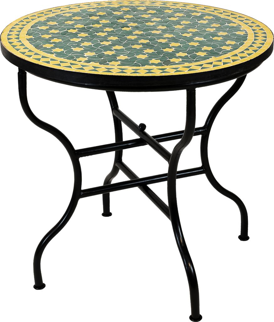 ORIGINAL Marokkanischer Mosaiktisch Gartentisch ø 80cm Groß rund klappbar | Runder klappbarer Mosaik Esstisch Mediterran | als Klapptisch für Ba...