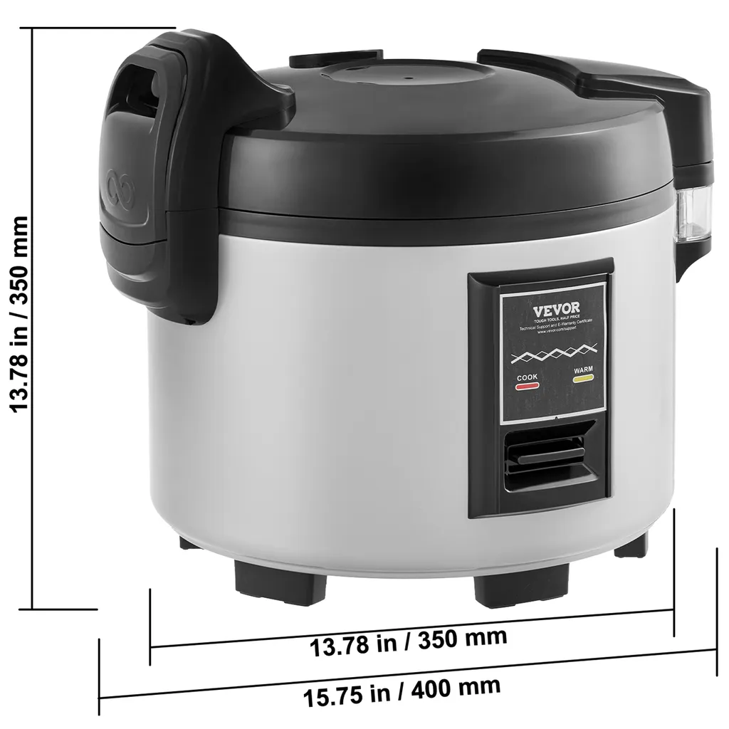 VEVOR Cuociriso commerciale, cuociriso da 45 tazze, grande cuociriso e scaldavivande da 9 litri con pentola interna antiaderente, cottura rapida e mantenimento del calore per 12 ore, con tazza e paletta per il riso - 8