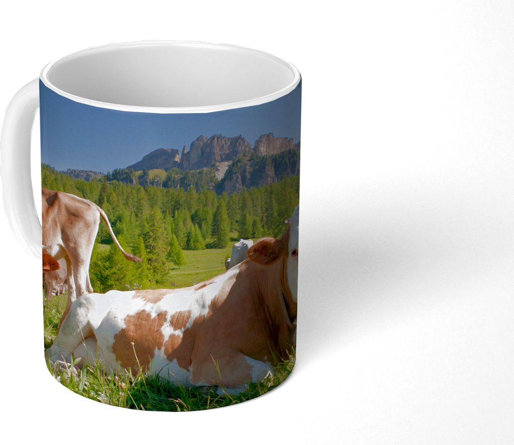 MuchoWow Tasse Kaffeetasse Kaffeebecher 350 ml Kühe - Gras - Schweiz Teetasse - Fototasse - Becher - Keramikbecher - Teebecher - Kaffeetasse - B...