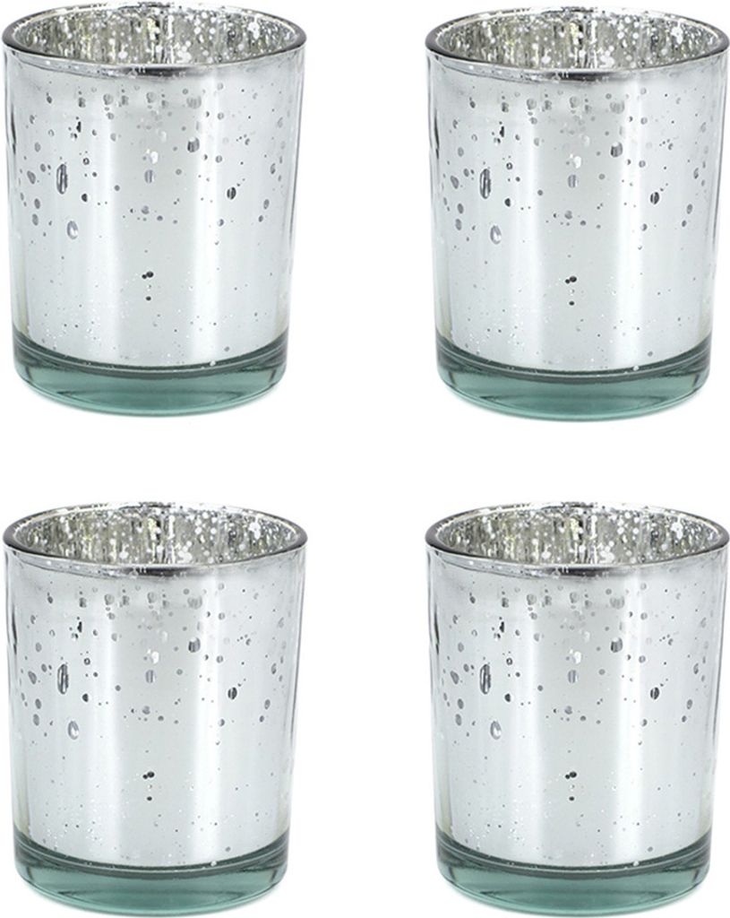 Teelichthalter Glas 6x7,2cm silber 4er Set Produktbild 