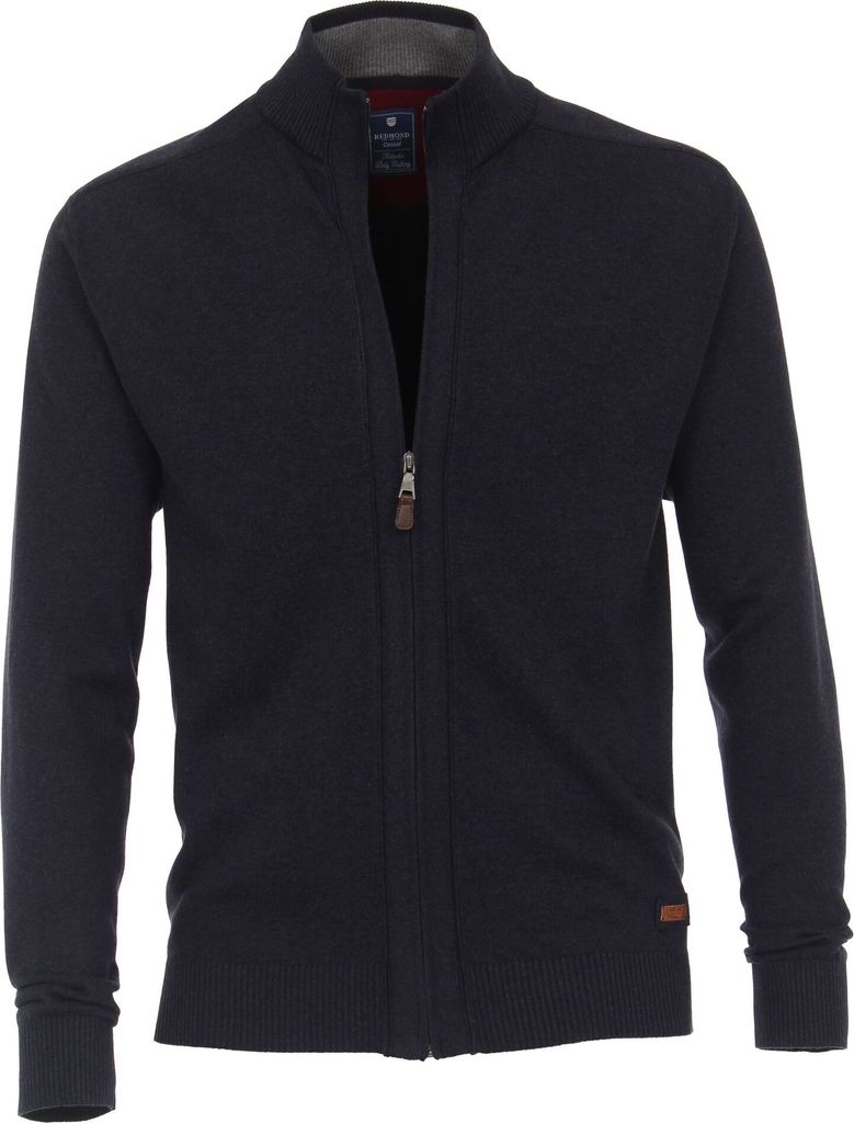 REDMOND Casual Herren Strickjacke Stehkragen Zipper Regular-Fit Marine 3XL