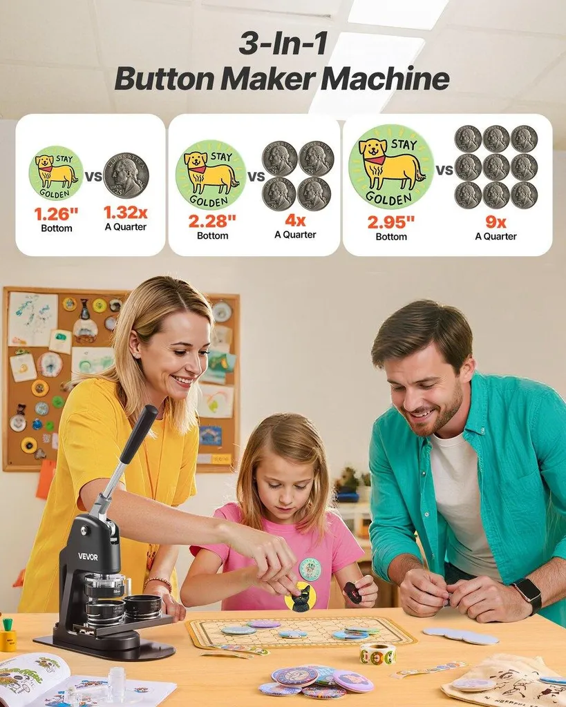Machine à badges rotative 3 tailles 32/58/75mm et kit complet de 300 pcs