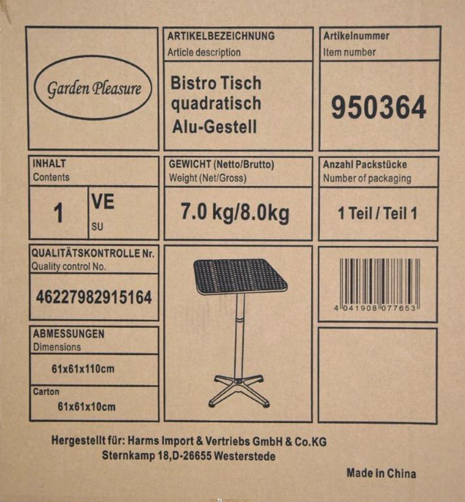 Tisch/Stehtisch BISTRO, quadratisch, Alu-Gestell Produktbild 