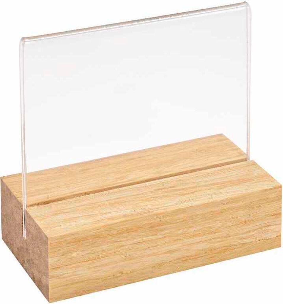 Doppelseitiger Tischkartenhalter DIN A7 Quer mit Fuß aus hellem Bambus / Werbeaufsteller / Menükartenhalter / Bildhalter / Tischaufsteller / Holz...