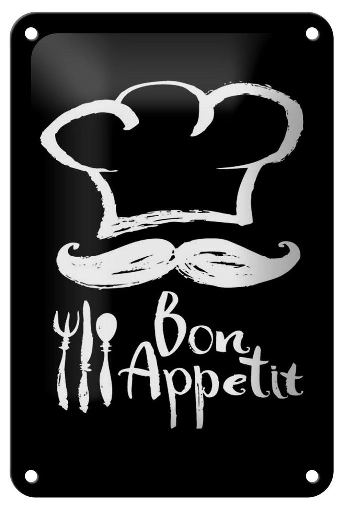 Blechschild Essen 12x18cm Bon Appetit Restaurant s/w Produktbild 