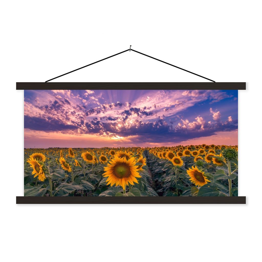 MuchoWow Textilposter Blumen - Himmel - Lila - Sonnenuntergang 60x30 cm mit schwarzem Rahmen - Textilien