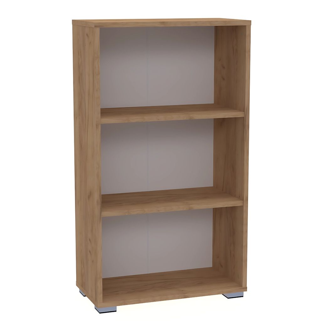 Brüder-Möbel | Bücherregal - Eiche Craft Gold - 3 Fächer - 60 cm breit - Offenes Standregal für Wohnzimmer, Büro, Kinderzimmer