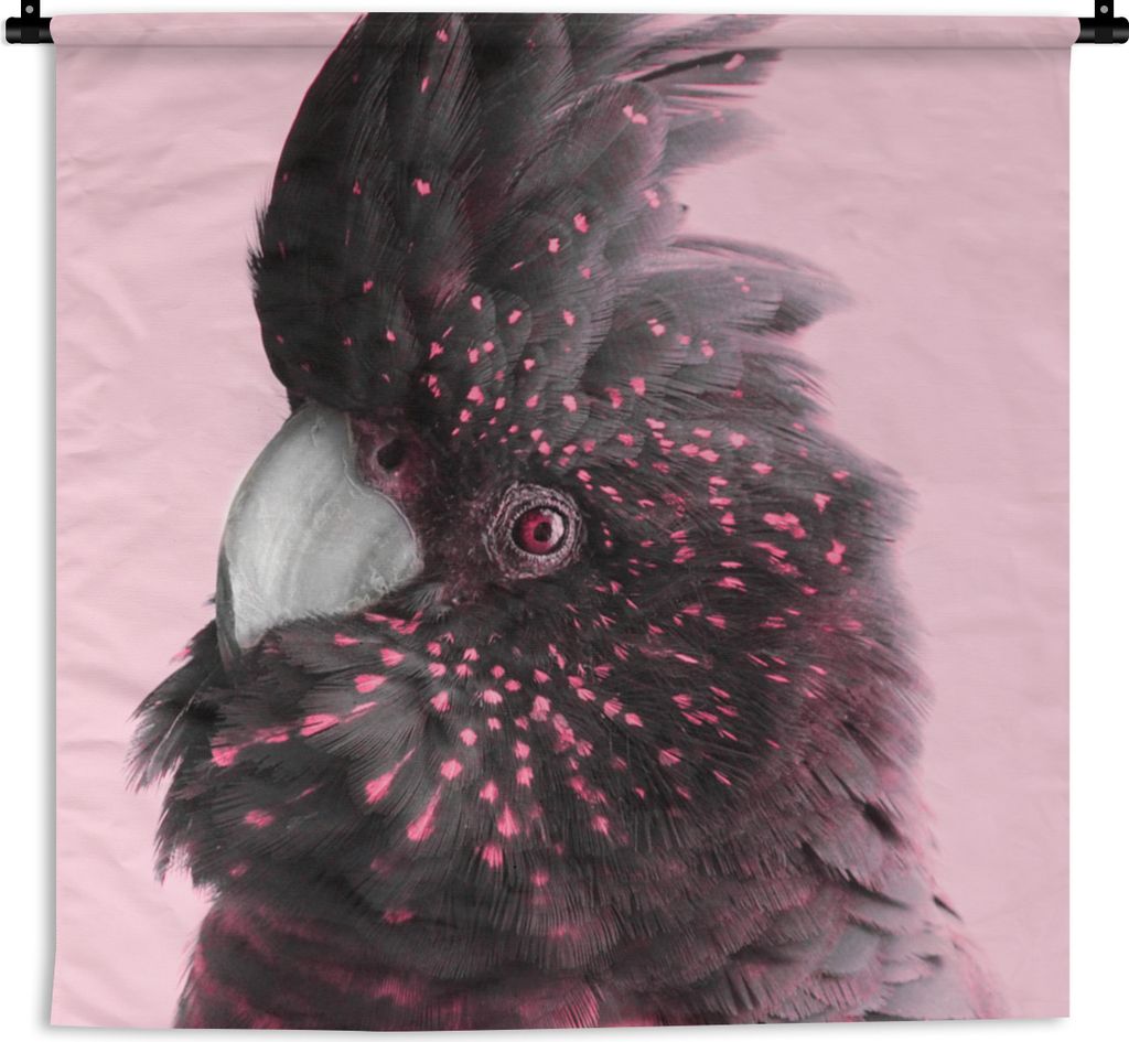 MuchoWow Wandteppich Wandbehang Kakadu - Rosa - Schwarz 150x150 cm Tapisserie Dekoration Wandtuch - Wohnaccessoires - Modernes