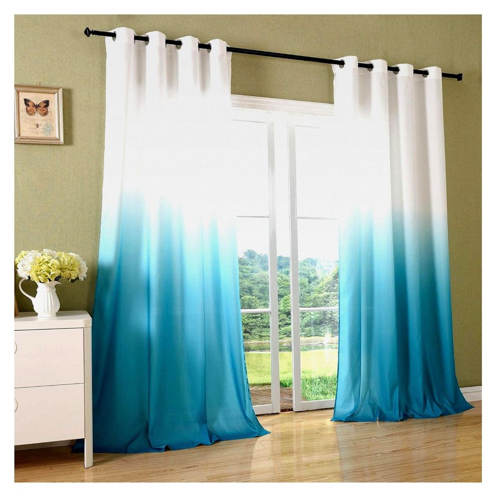 Blickdichter Schal Vorhang mit Ösen aus Microsatin Farbverlauf, 2 Stück 245x140, Türkis