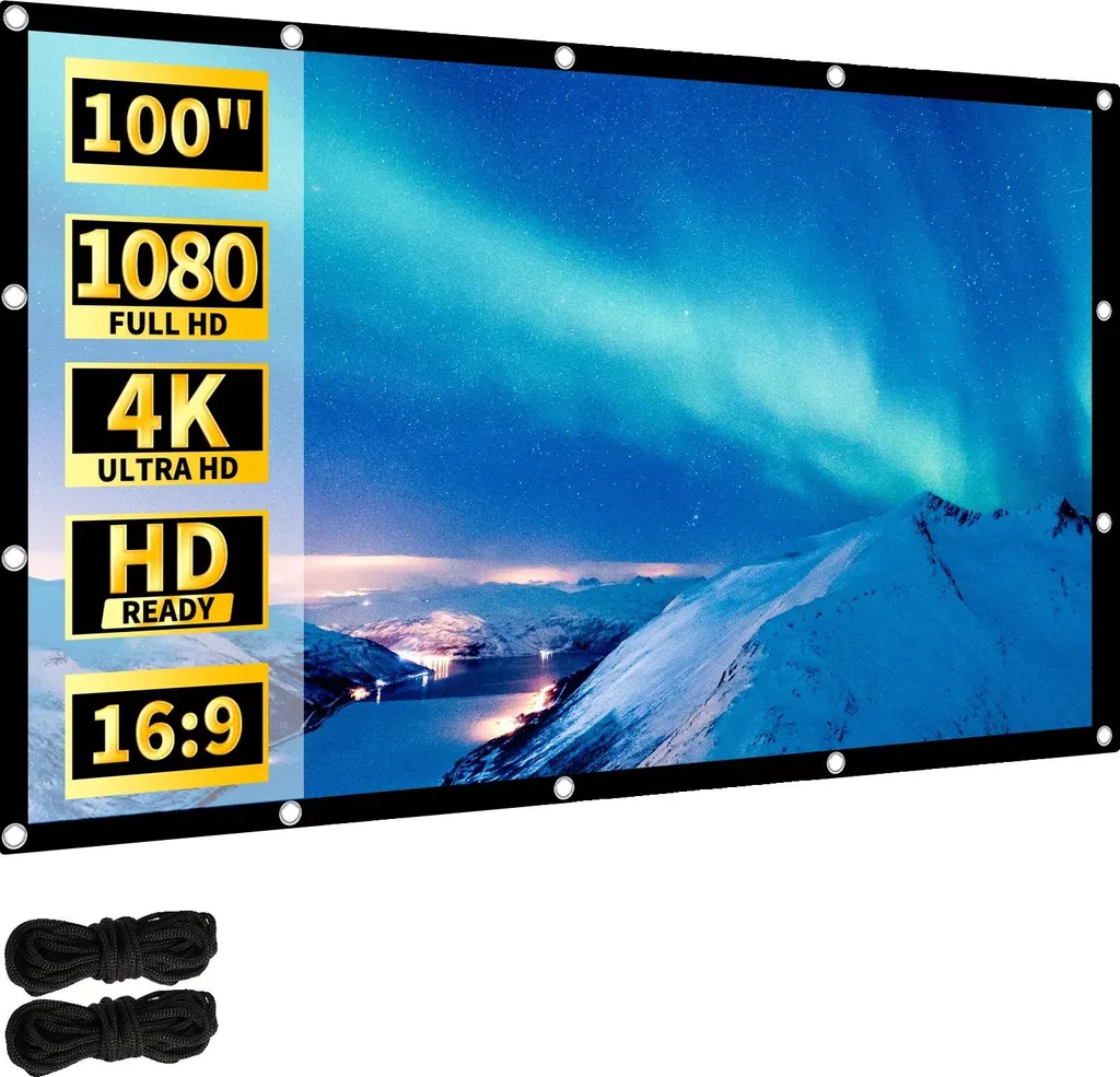 Écran de projection 100 pouces HD anti-pli, toile de projection blanche