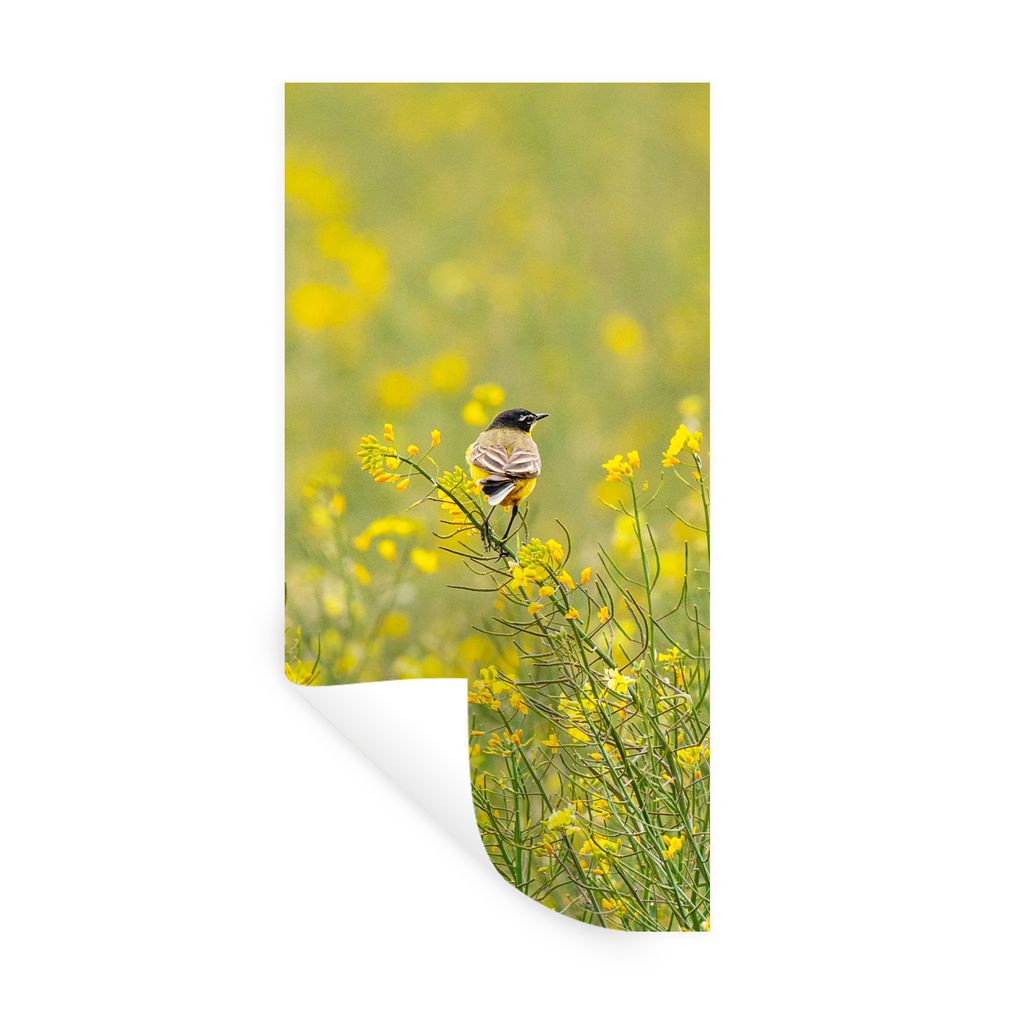 MuchoWow Wandtattoo Wandsticker Wandaufkleber Vogel - Blumen - Gelb 40x80 cm Selbstklebend und Repositionierbar - Repositionierbar - Wasser abwei...