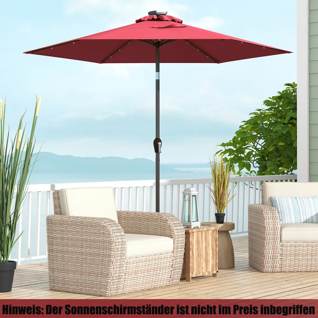 COSTWAY Ombrellone 270 cm con illuminazione solare a LED e manovella Ombrellone a semaforo Ombrellone da giardino Ombrellone da mercato Ombrellone da spiaggia Ombrellone a manovella Ombrellone rosso vino - 11