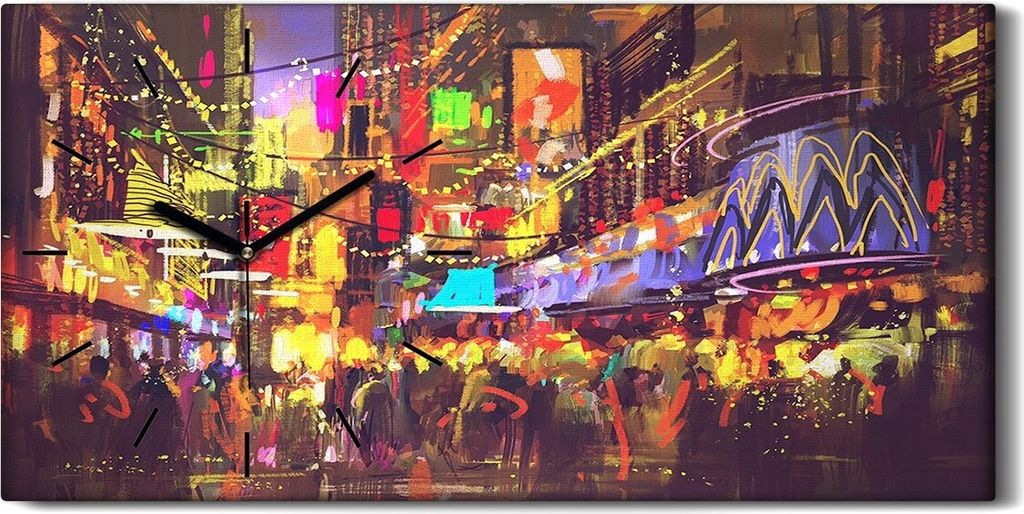 Dekor Leinwand Uhr Wandbilder 60x30 Malerei Stadt Asien Menschen Nacht Kunst - schwarze Hände