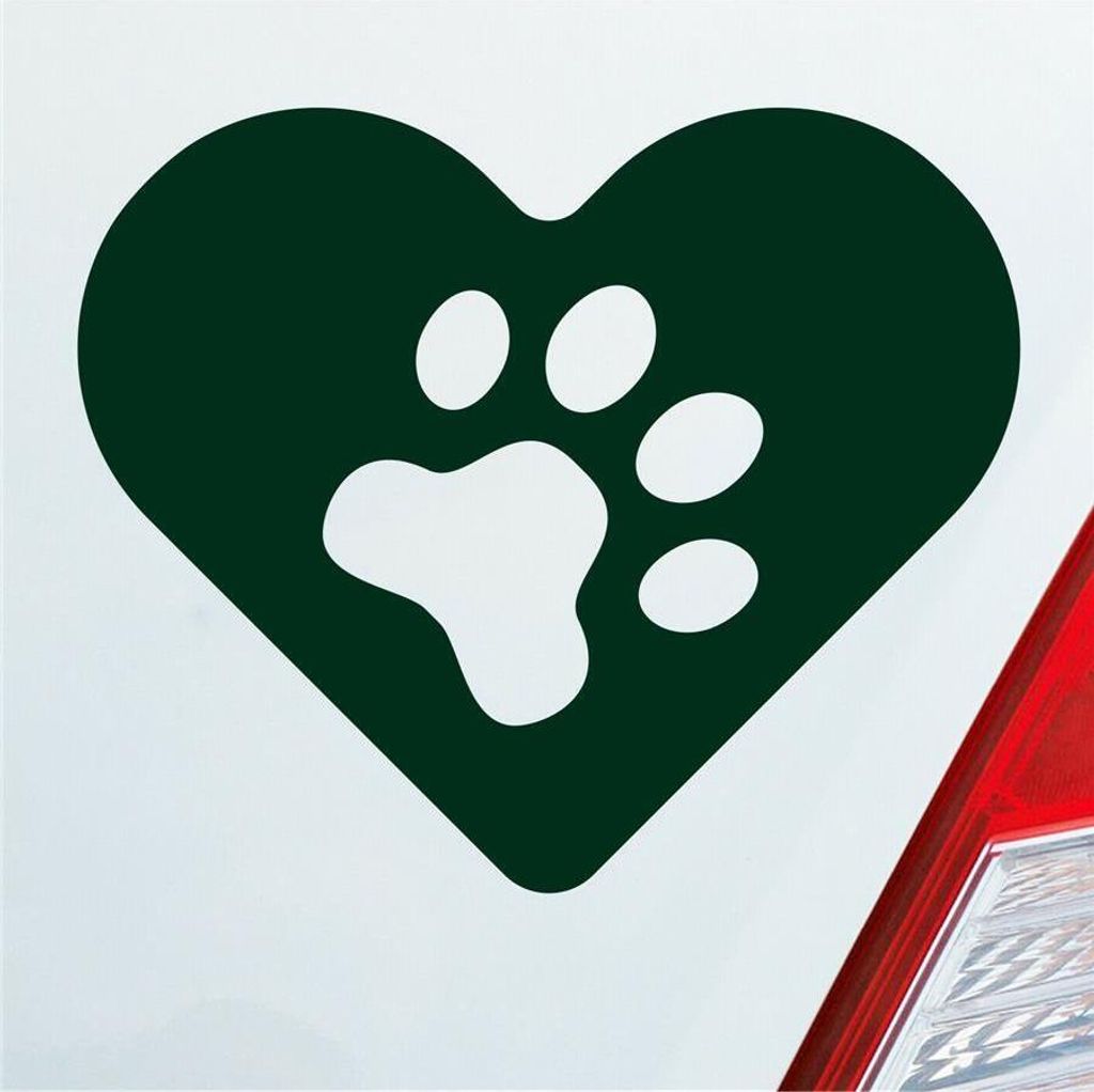 Auto Aufkleber Hund Herz Liebe Pfote Dog Heart KFZ 11,5x9,5 cm Dunkelgrün Sticker Heckscheibenaufkleber